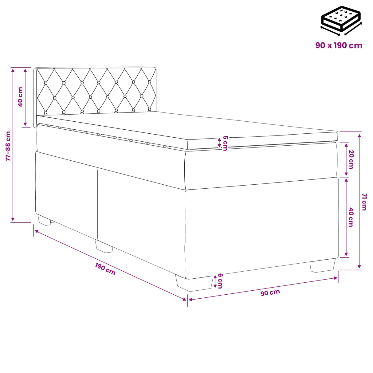 vidaXL Boxspringbed met matras Lichtgrijs 90 x 190 cm Fluweel