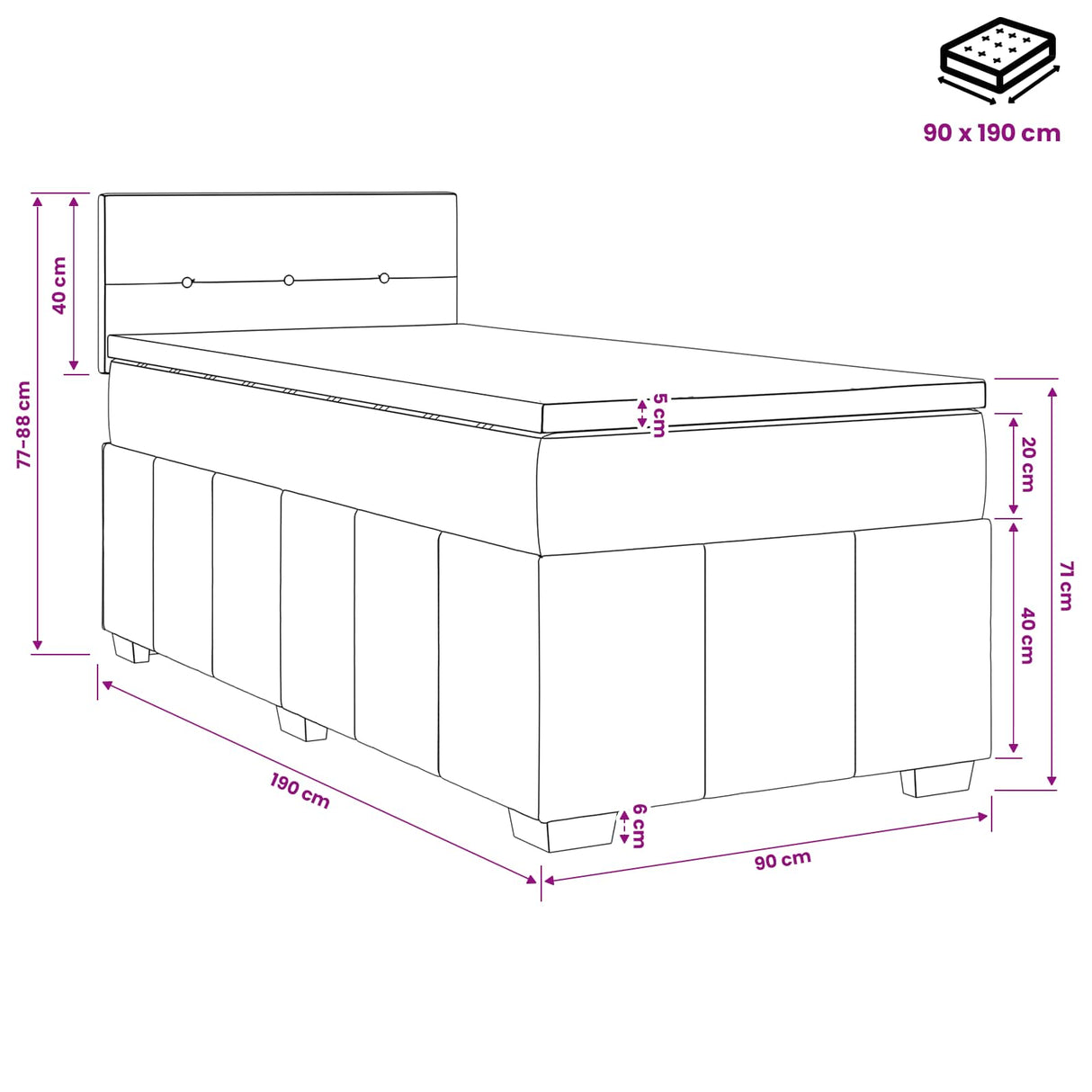 vidaXL Boxspringbed met matras Donkergrijs 90 x 190 cm Stof