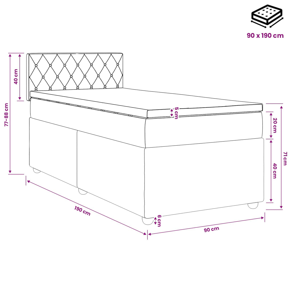 vidaXL Boxspringbed met matras Lichtgrijs 90 x 190 cm Fluweel