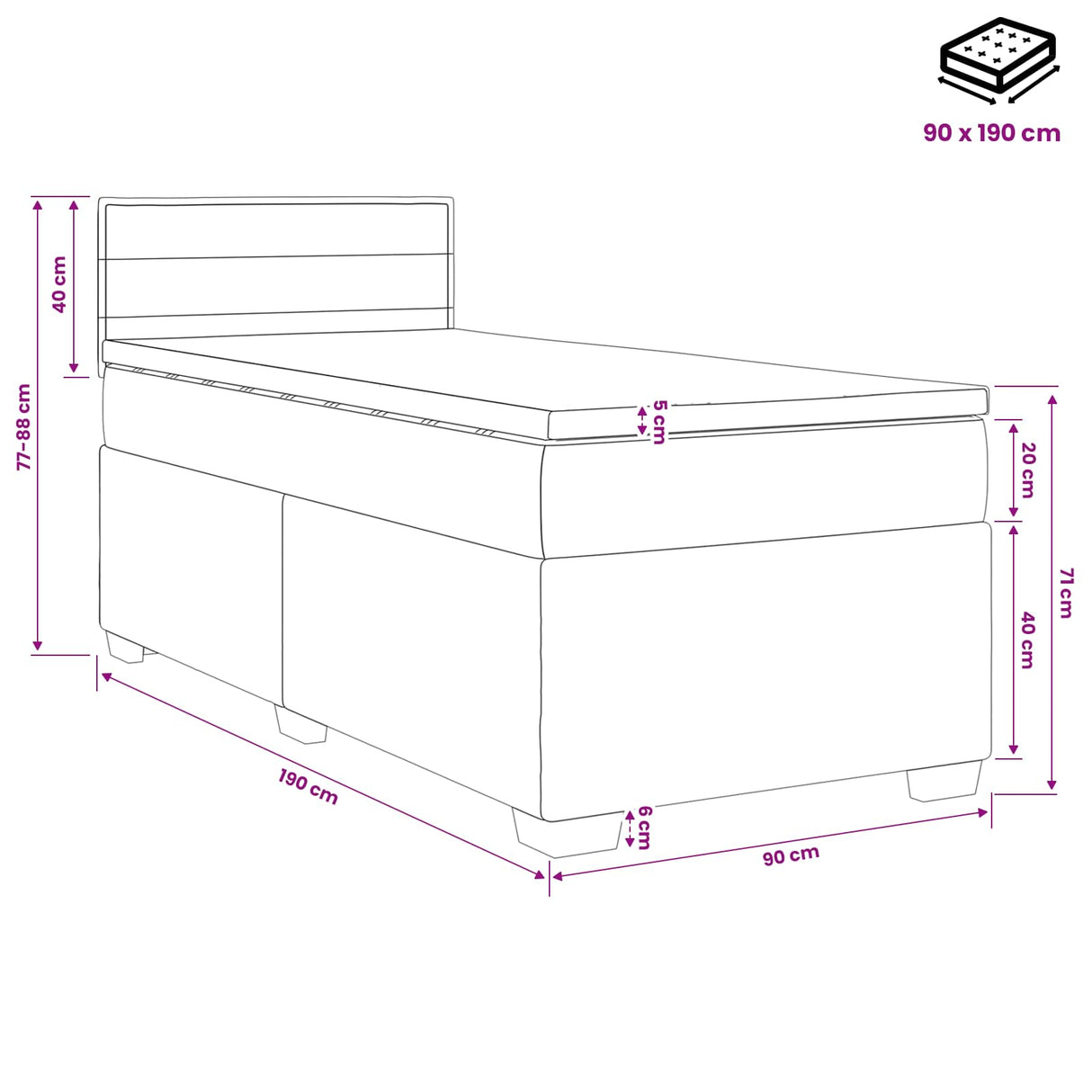 vidaXL Boxspringbed met matras en LED Lichtgrijs Enkel Stof