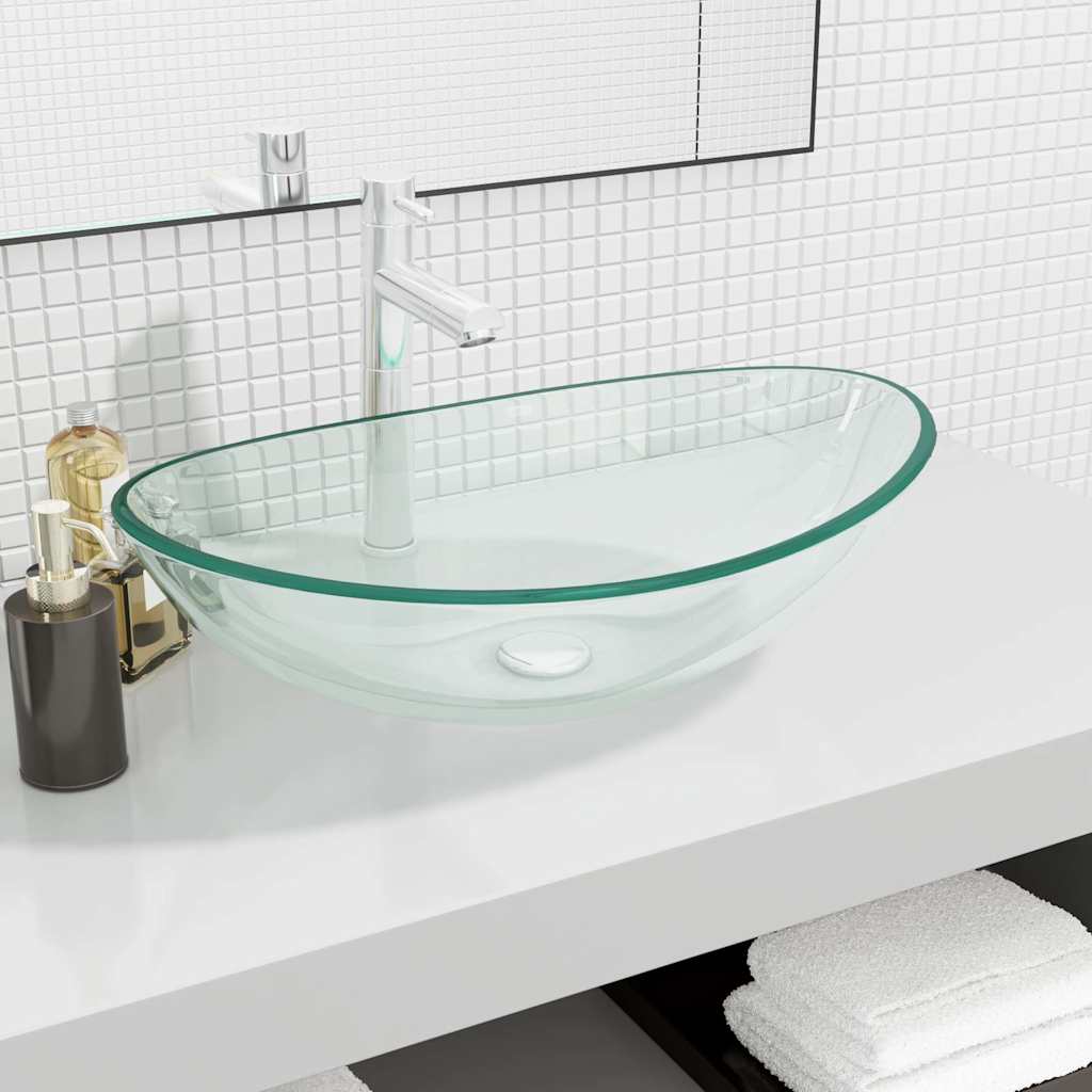 vidaXL Wash basin 54.5x35x15.5 cm tempered glass transparent