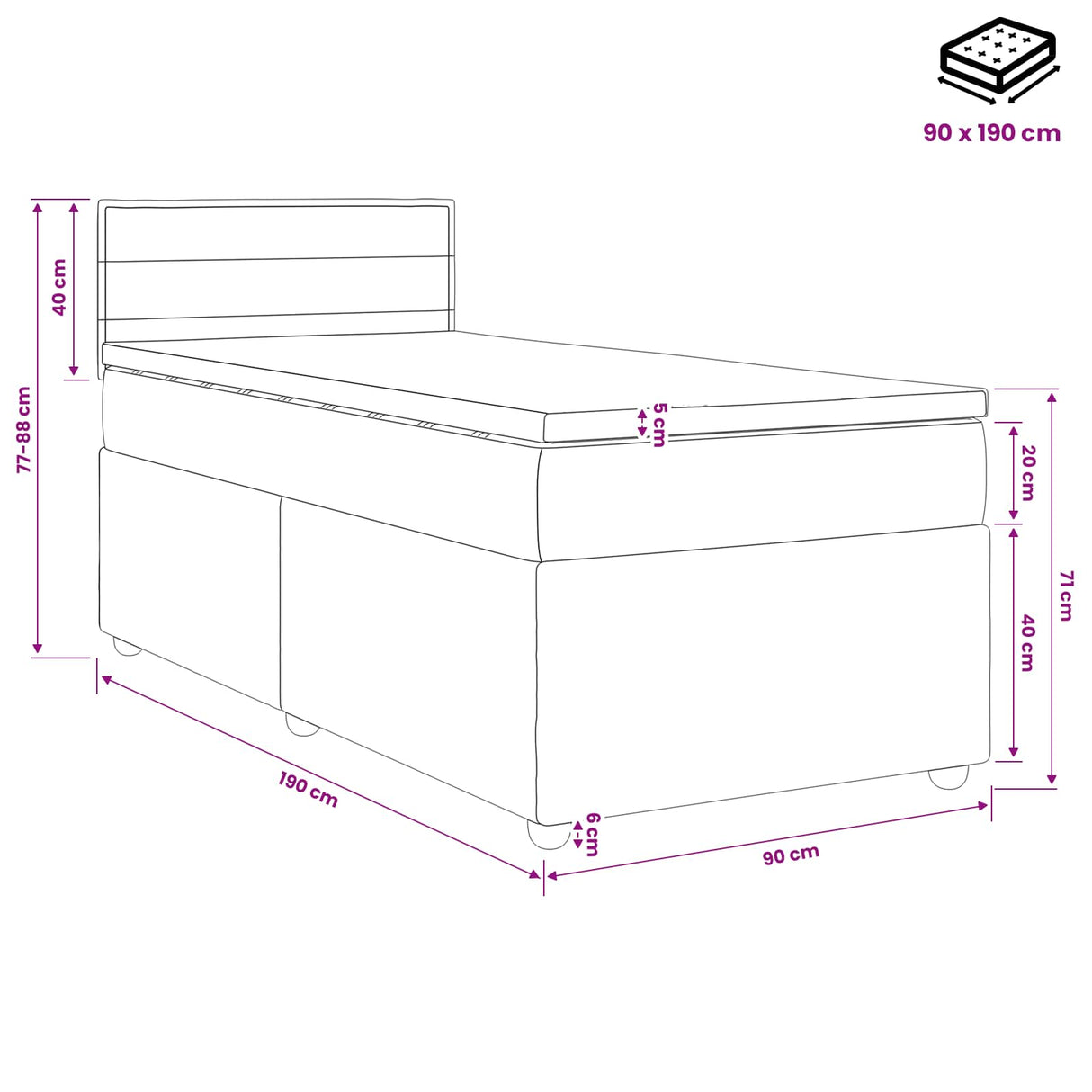 vidaXL Boxspringbed met matras en LED Lichtgrijs 90 x 190 cm Stof