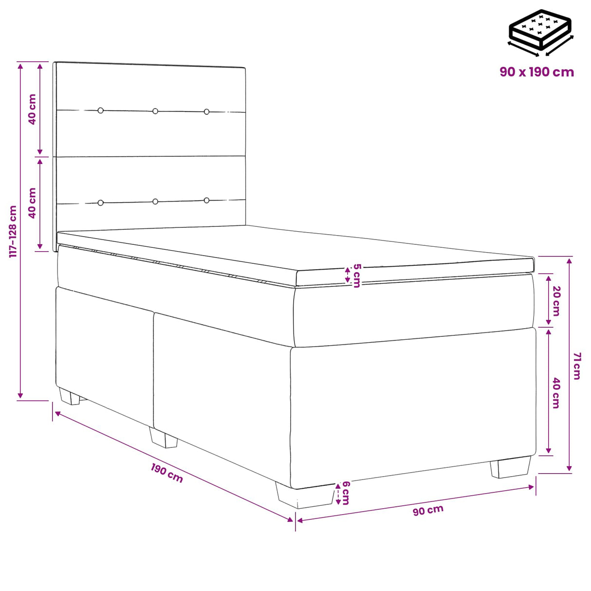 vidaXL Box Spring Bed with Mattress and Headboard Dark Grey Single Fabric