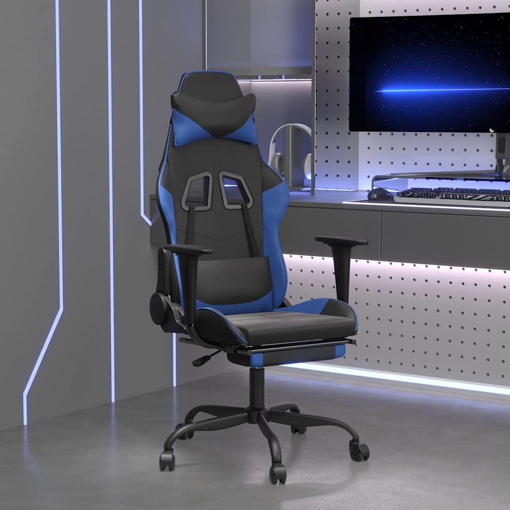 vidaXL Massage Gaming Chair Faux Leather Black and Blue