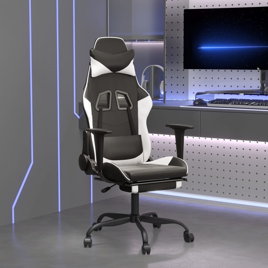 vidaXL Massage Gaming Chair Faux Leather Black and Blue