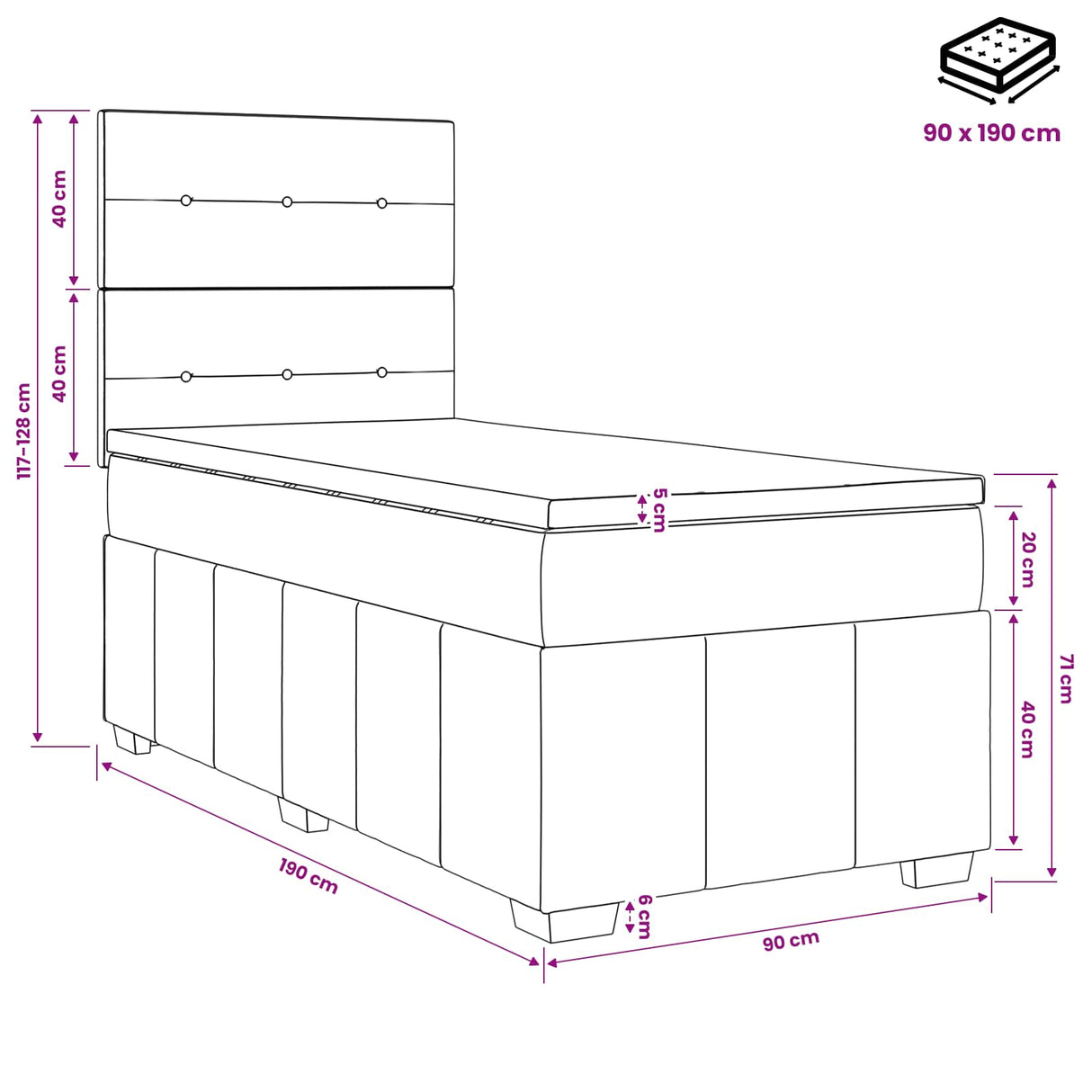 vidaXL Boxspringbed met matras met hoofdeinde Donkergrijs Enkel Stof