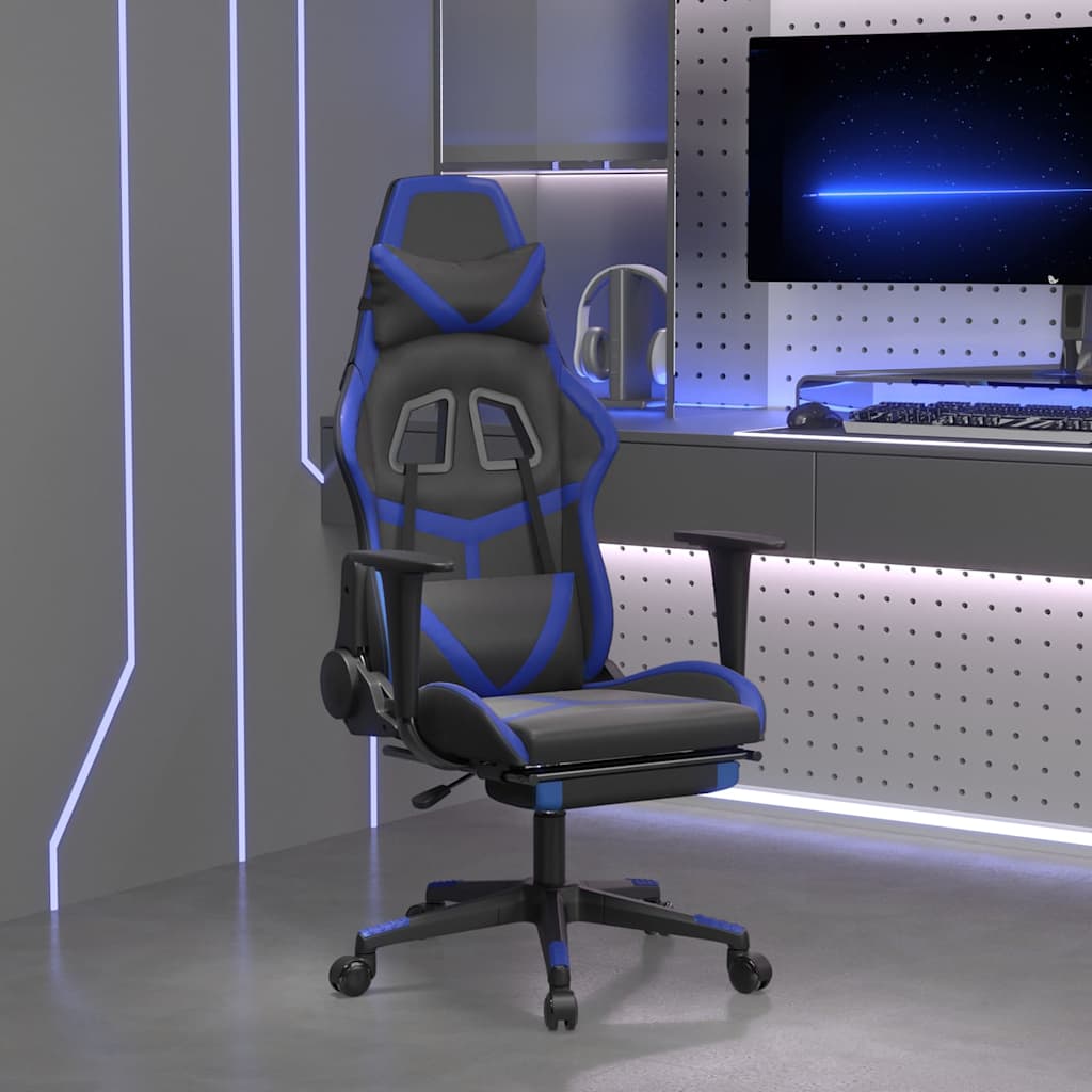 vidaXL Massage Gaming Chair Faux Leather Black and Blue