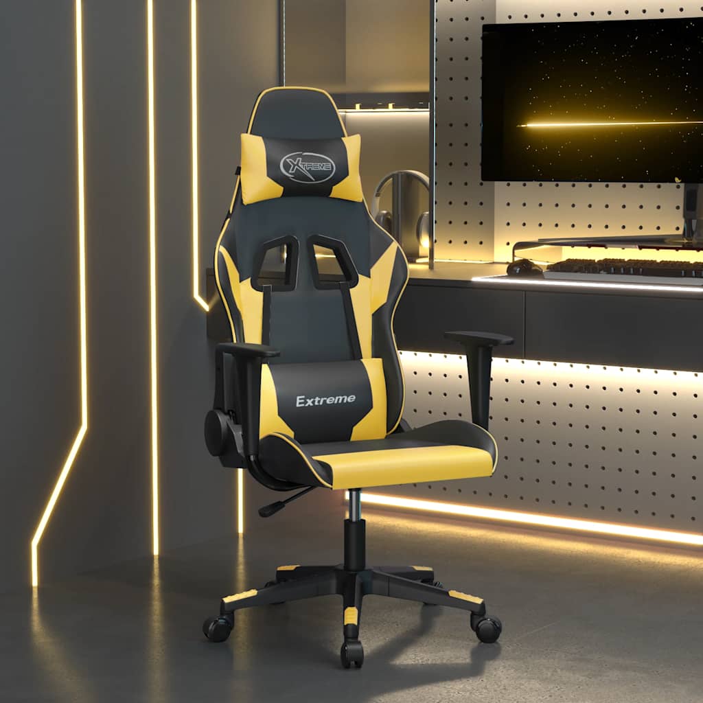 vidaXL Massage gamestoel kunstleer zwart en blauw