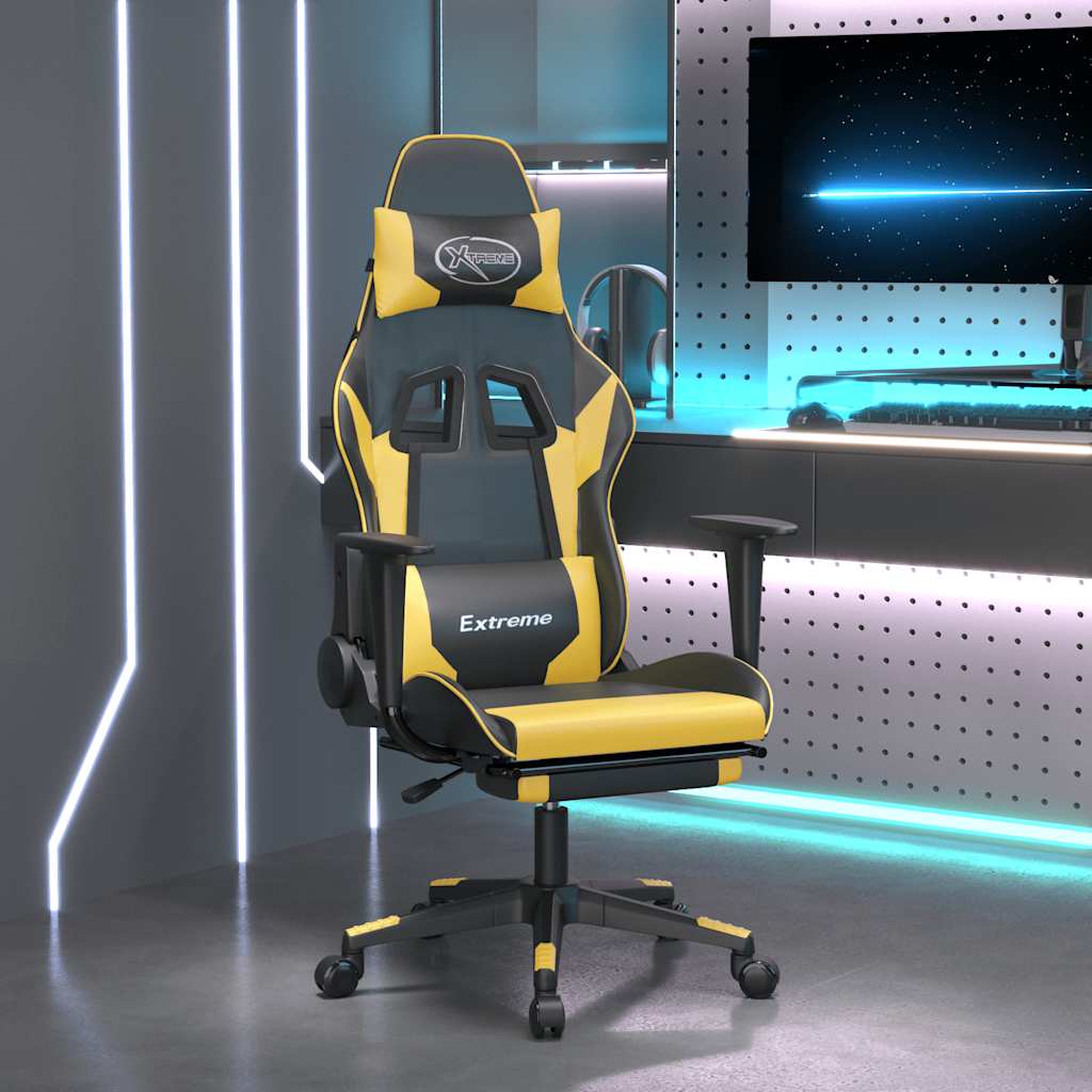 vidaXL Massage gamestoel kunstleer zwart en blauw