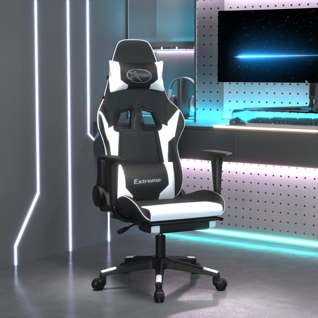 vidaXL Massage gamestoel kunstleer zwart en blauw