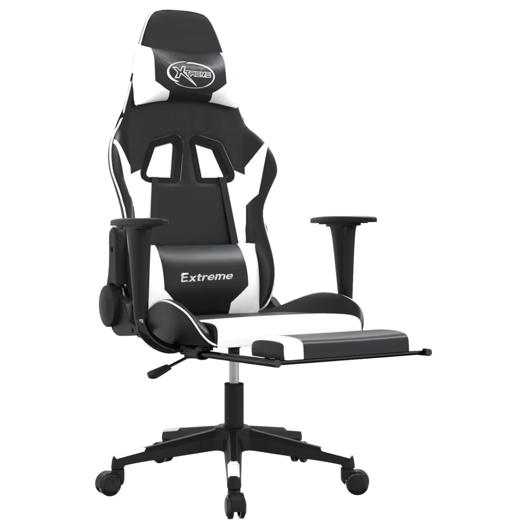 vidaXL Massage gamestoel kunstleer zwart en blauw