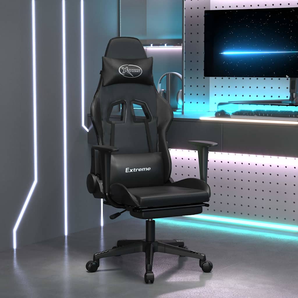 vidaXL Massage gamestoel kunstleer zwart en blauw