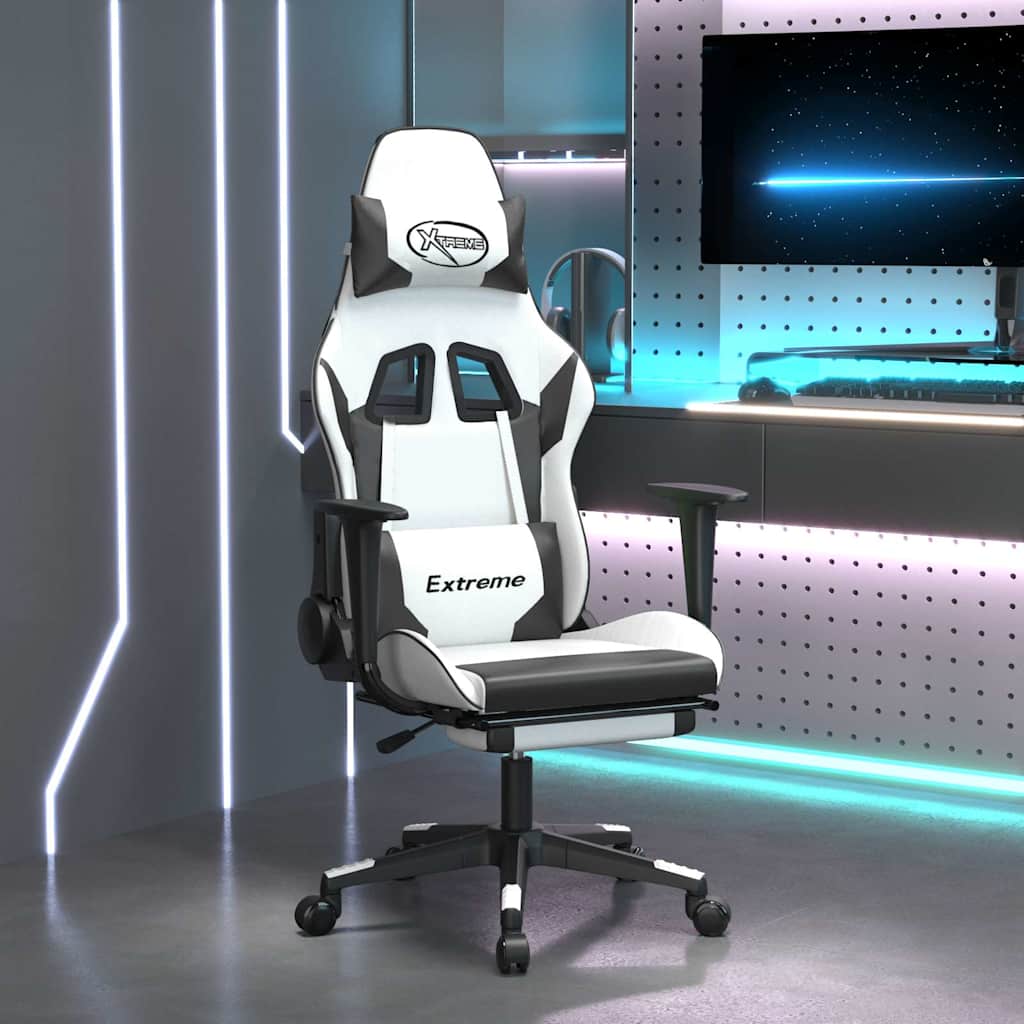 vidaXL Massage gamestoel kunstleer zwart en blauw