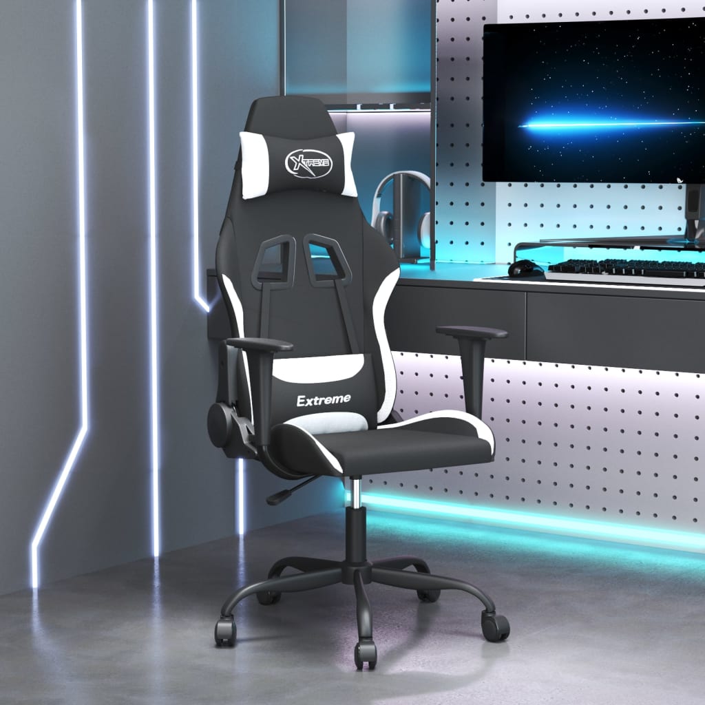vidaXL Massage Gaming Chair Fabric Black and Cream