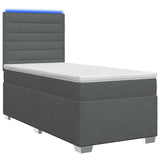 vidaXL Box Spring Bed with Mattress and LED Dark Grey 90 x 190 cm Fabric