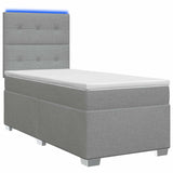 vidaXL Box Spring Bed with Mattress and LED Dark Grey 90 x 190 cm Fabric