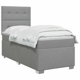 vidaXL Box Spring Bed with Mattress and LED Dark Grey 90 x 190 cm Fabric
