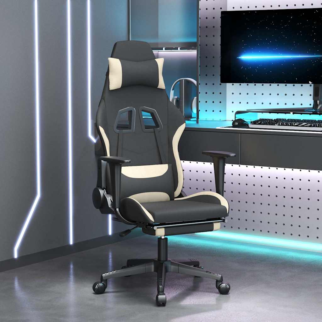 vidaXL Massage gamestoel stof zwart en crèmekleurig