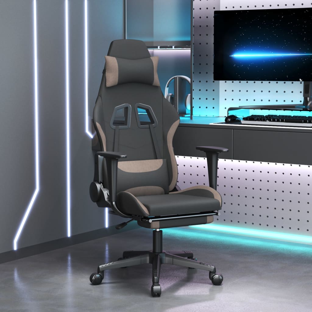 vidaXL Massage gamestoel stof zwart en crèmekleurig