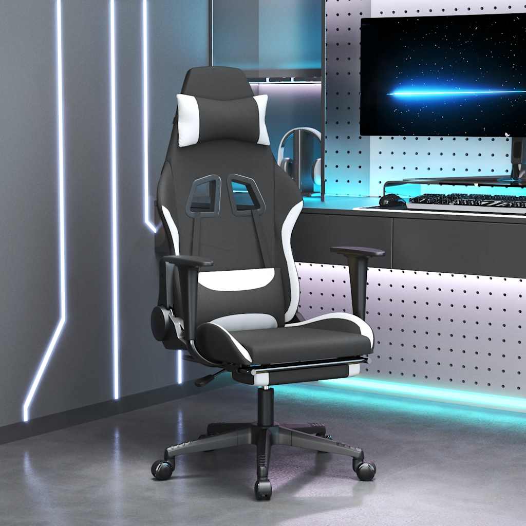 vidaXL Massage gamestoel stof zwart en crèmekleurig
