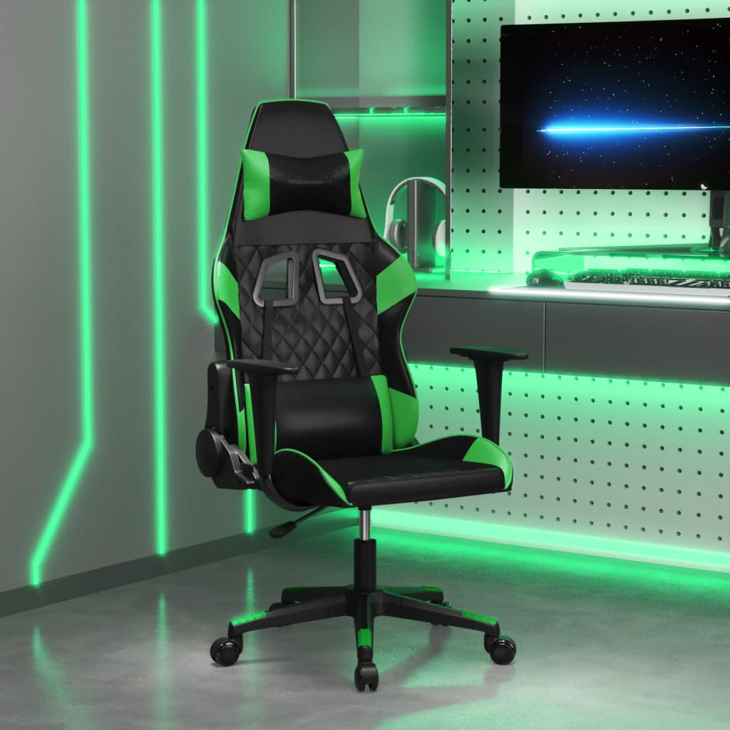 vidaXL Massage gamestoel kunstleer zwart en blauw