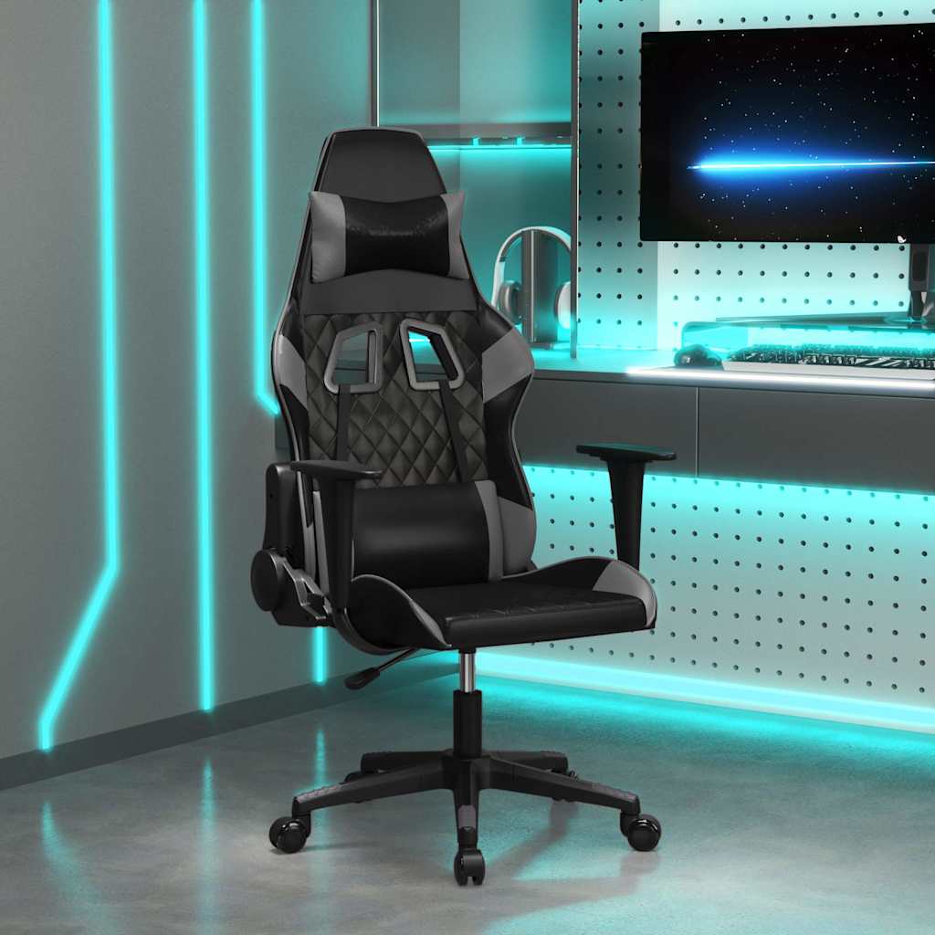 vidaXL Massage gamestoel kunstleer zwart en blauw