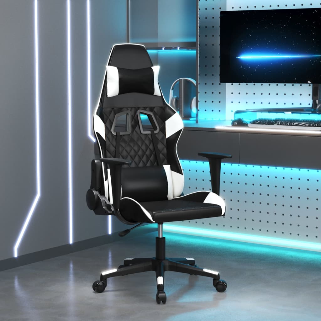 vidaXL Massage gamestoel kunstleer zwart en blauw