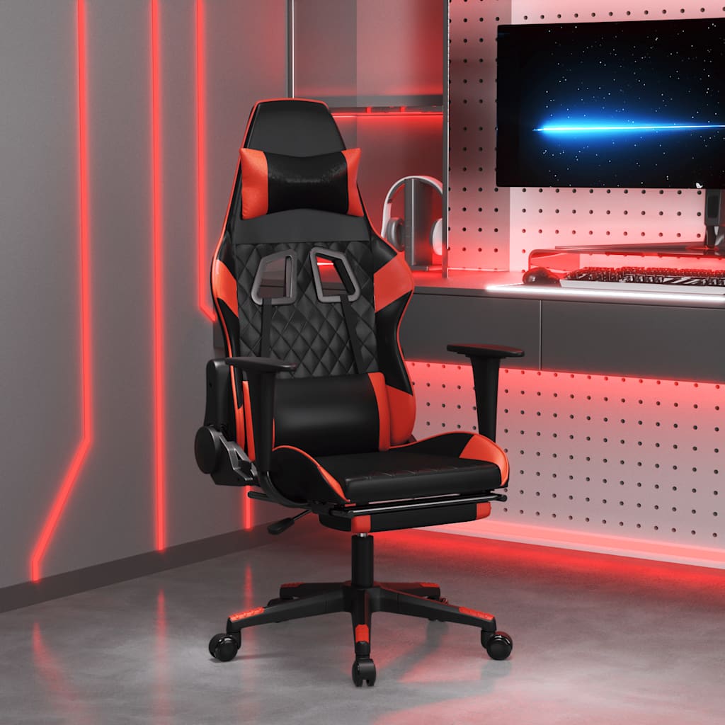vidaXL Massage gamestoel kunstleer zwart en blauw