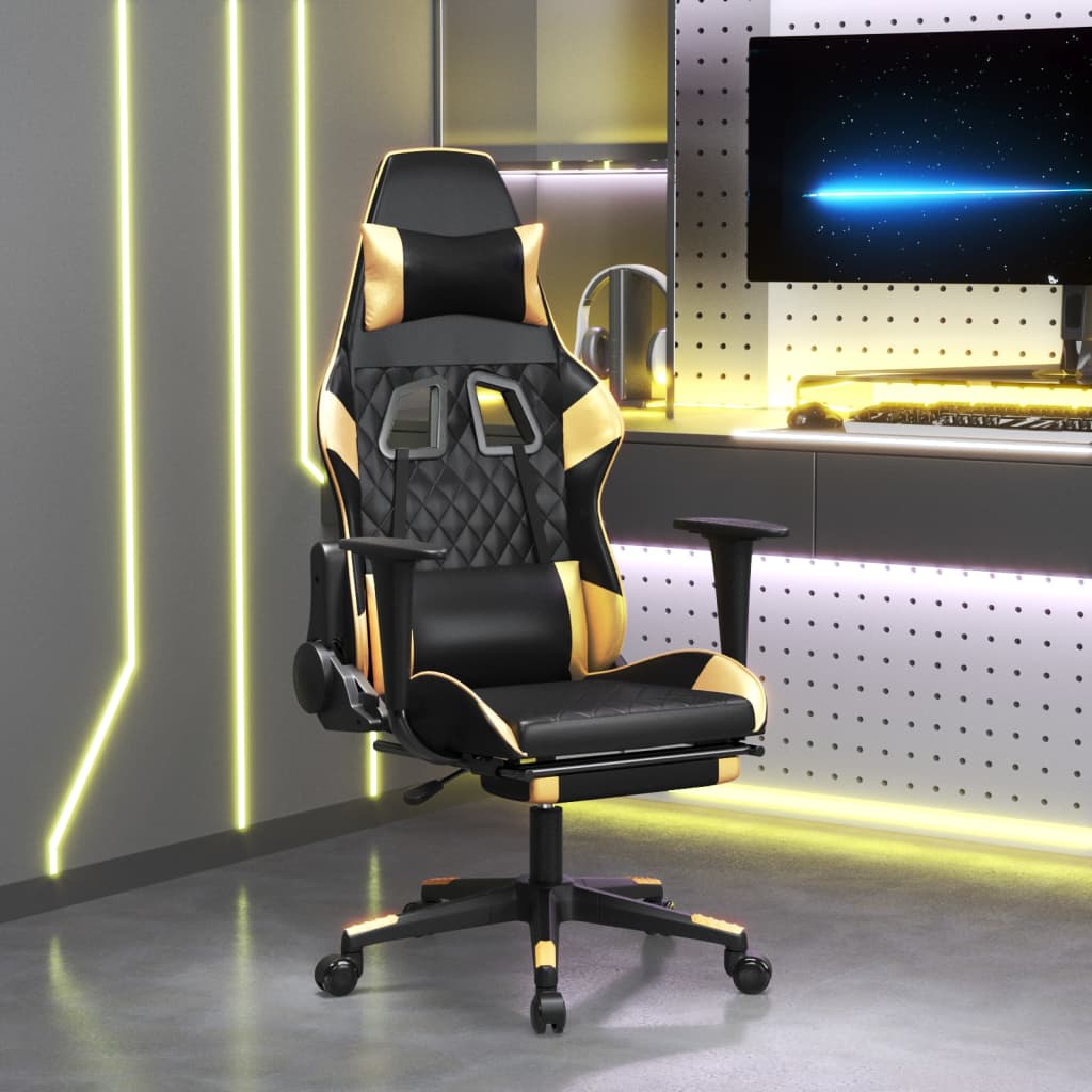 vidaXL Massage gamestoel kunstleer zwart en blauw