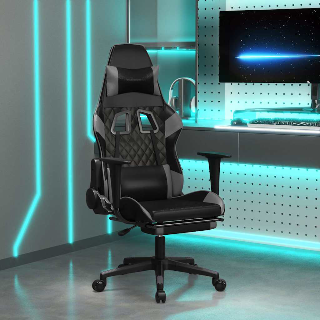 vidaXL Massage gamestoel kunstleer zwart en blauw