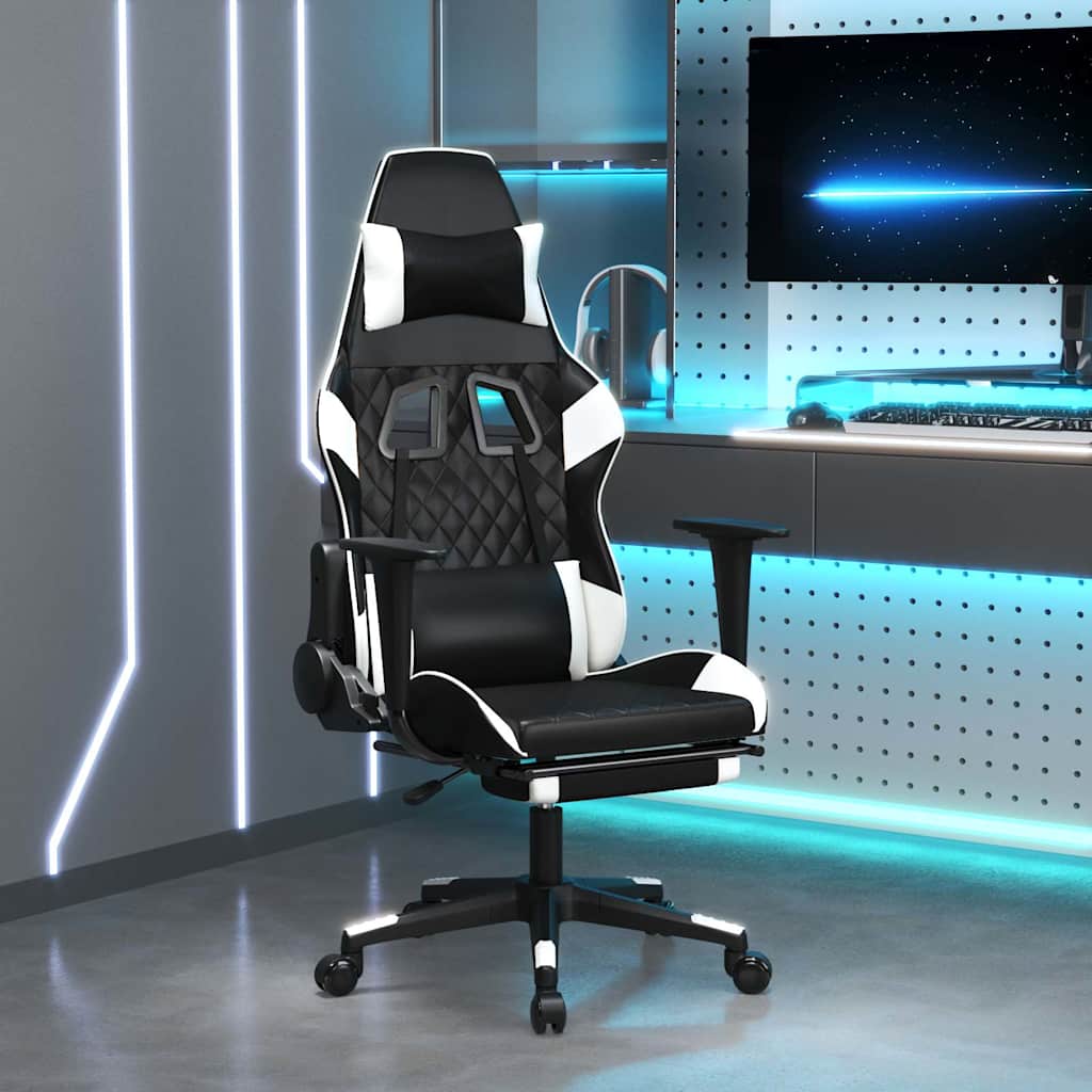 vidaXL Massage gamestoel kunstleer zwart en blauw