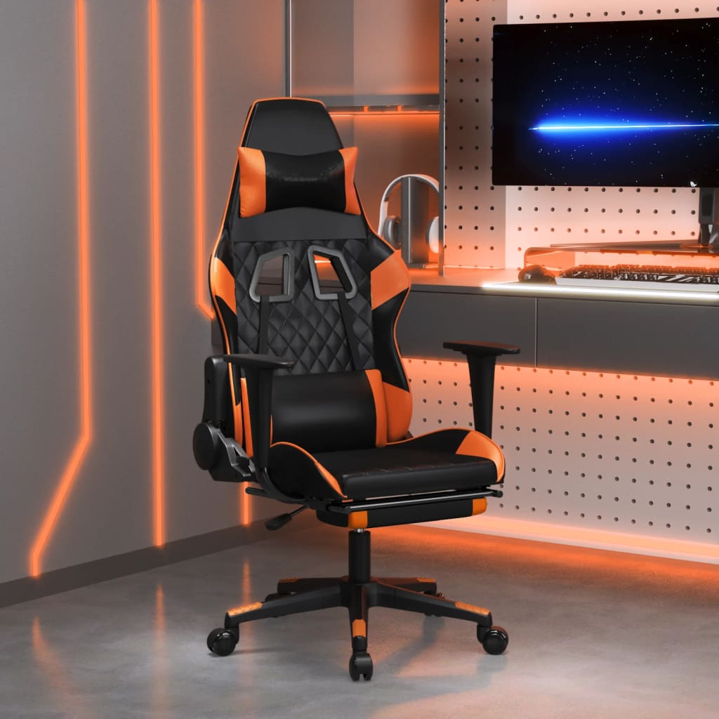 vidaXL Massage gamestoel kunstleer zwart en blauw