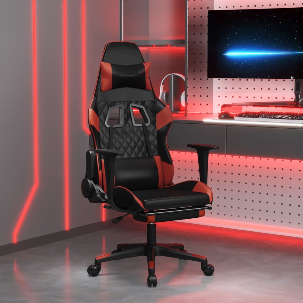 vidaXL Massage gamestoel kunstleer zwart en blauw