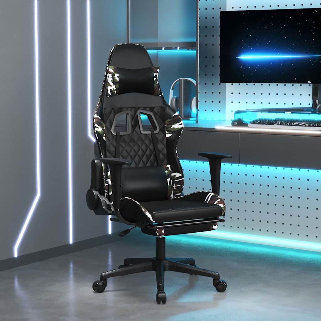 vidaXL Massage gamestoel kunstleer zwart en blauw