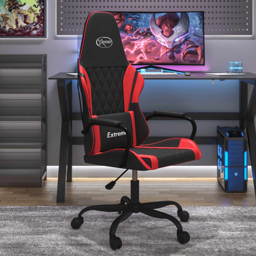 vidaXL Massage gamestoel kunstleer zwart en blauw