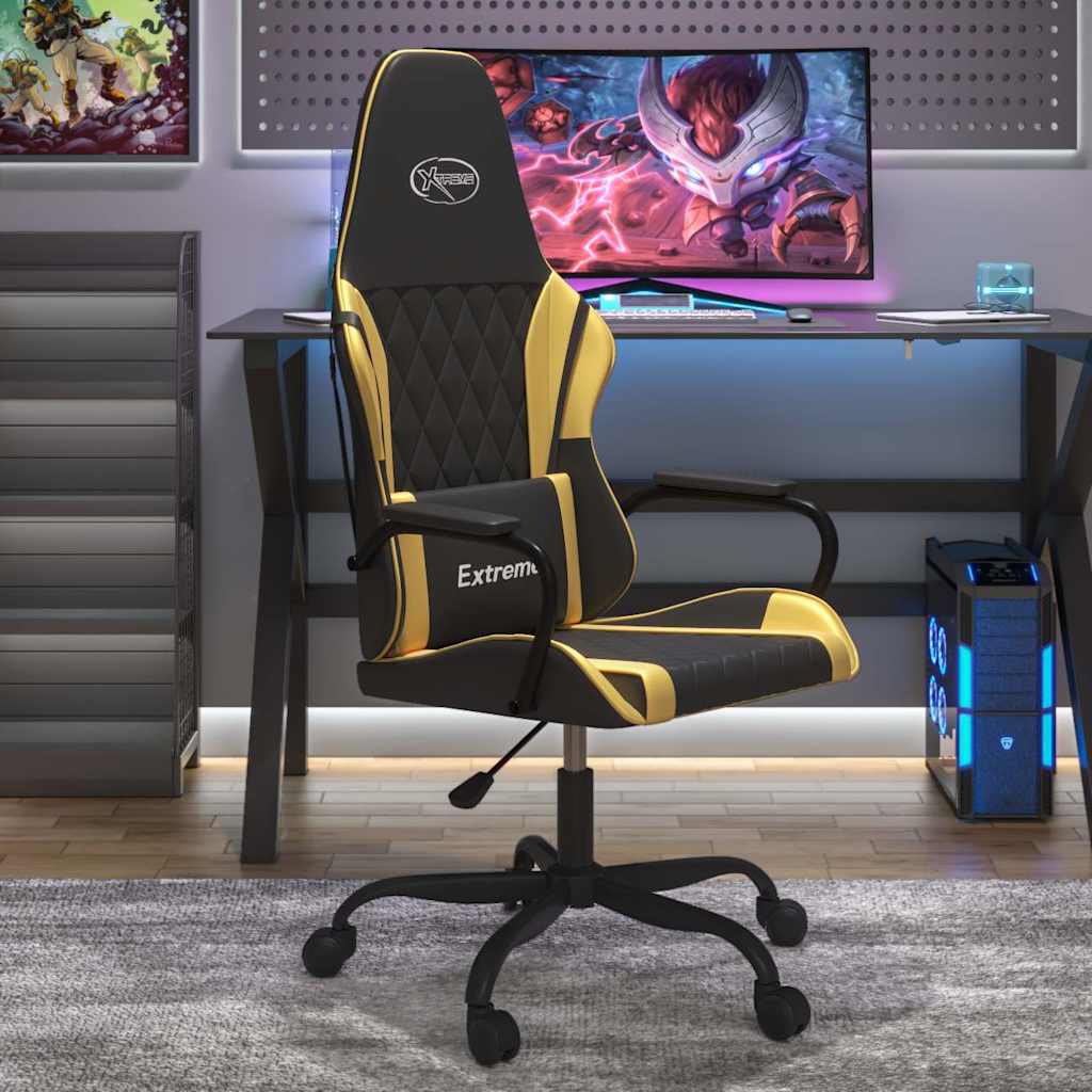 vidaXL Massage gamestoel kunstleer zwart en blauw