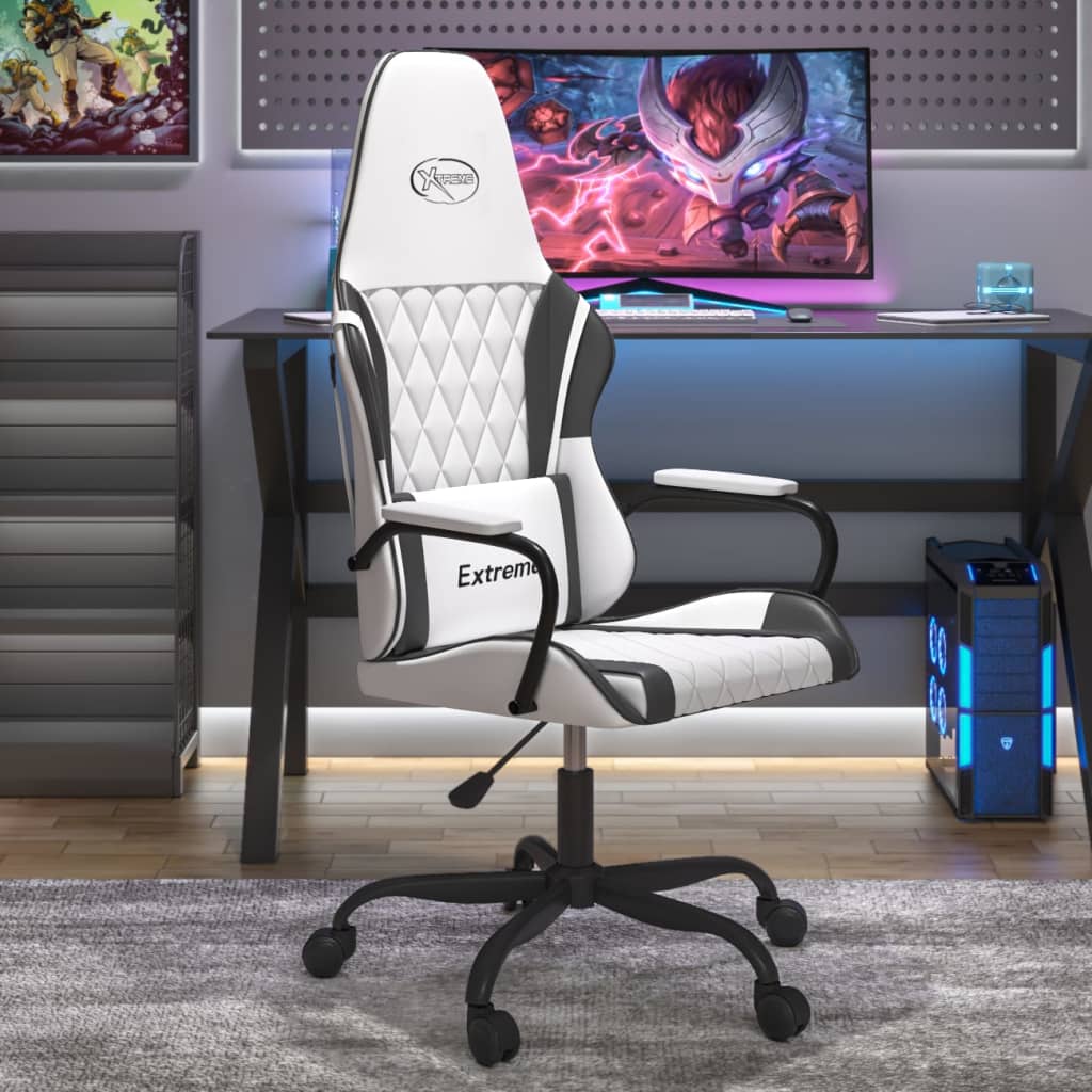 vidaXL Massage gamestoel kunstleer zwart en blauw