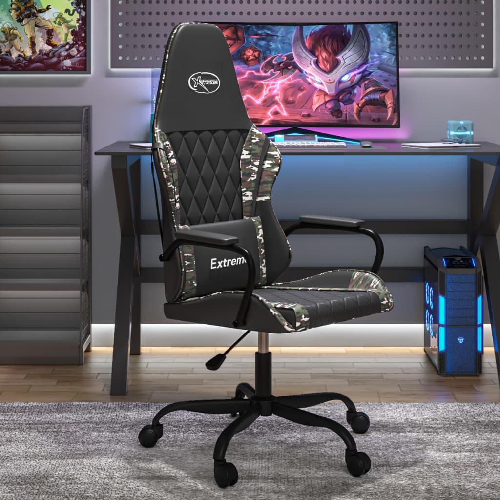 vidaXL Massage gamestoel kunstleer zwart en blauw