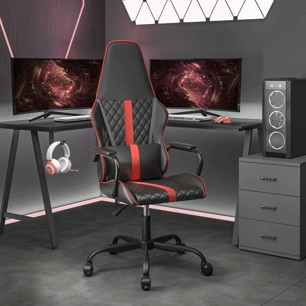 vidaXL Massage gamestoel kunstleer zwart en blauw