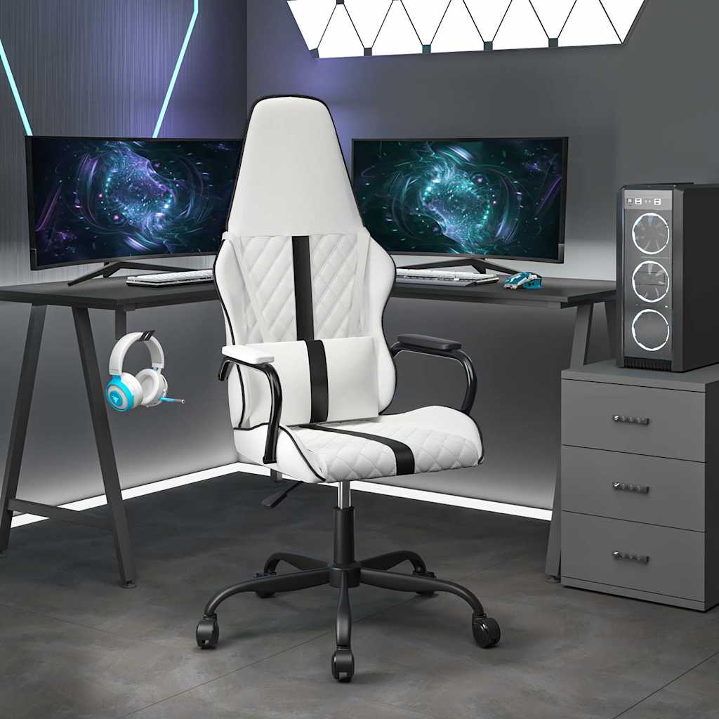 vidaXL Massage gamestoel kunstleer zwart en blauw