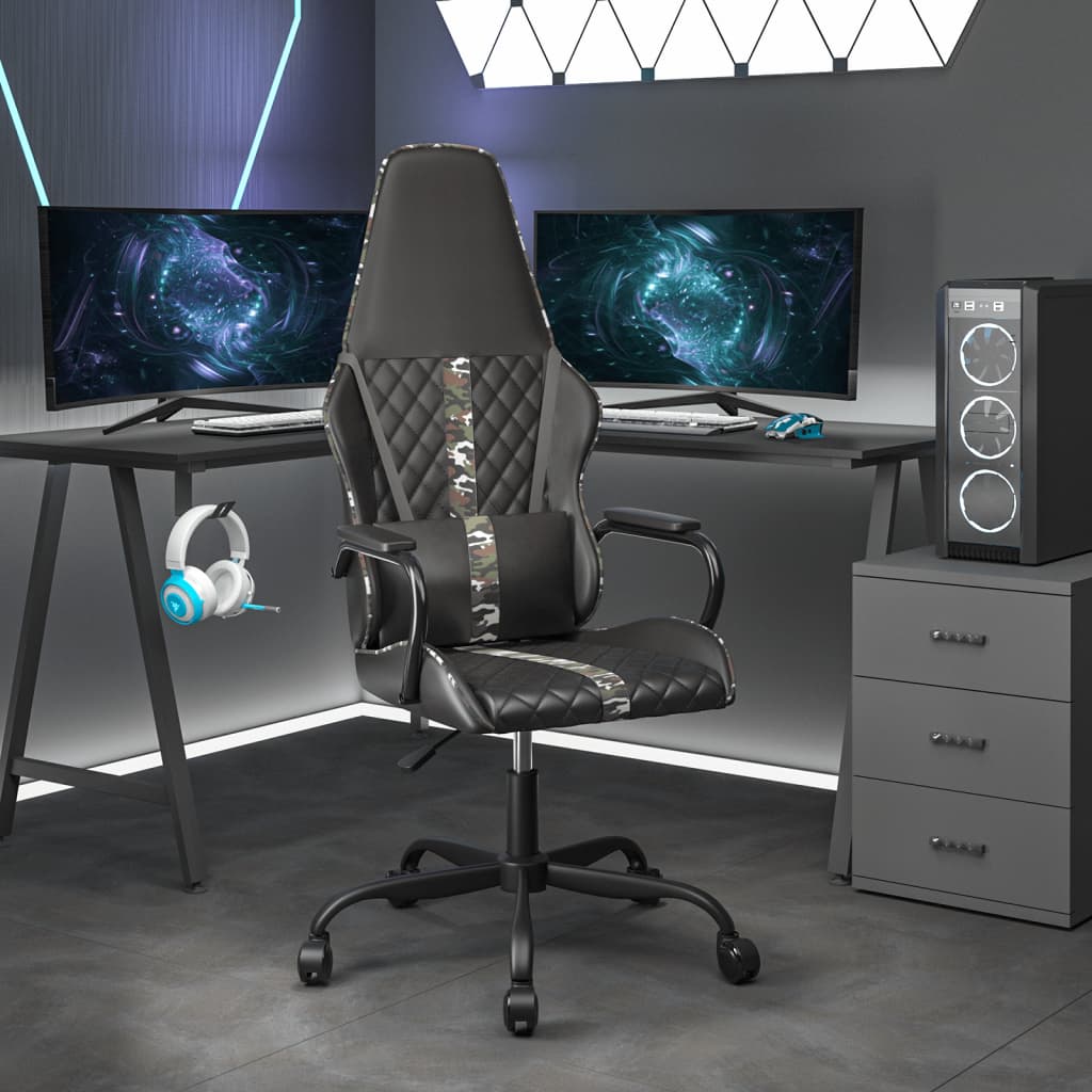 vidaXL Massage gamestoel kunstleer zwart en blauw