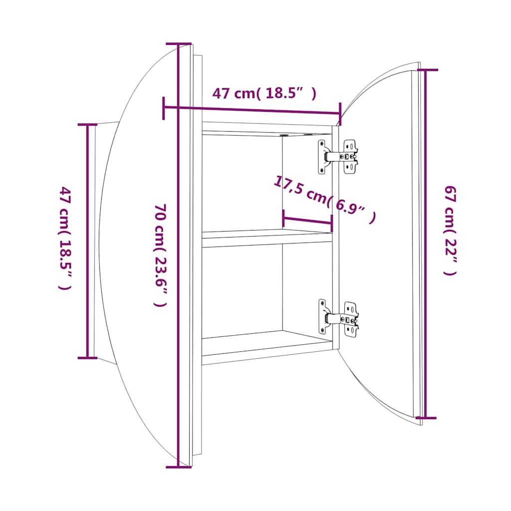 vidaXL Badkamerkast met ronde spiegel en LED 40x40x17,5 cm wit