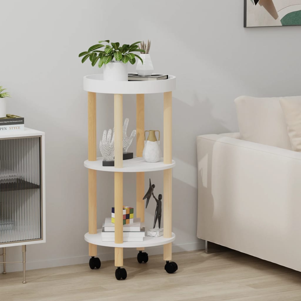 vidaXL Trolley 38x38x82 cm bewerkt hout en massief grenenhout wit