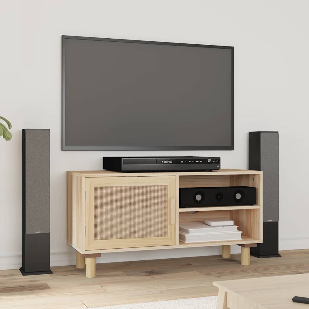 vidaXL Tv-meubel 80x30x40 cm massief grenenhout en rattan wit