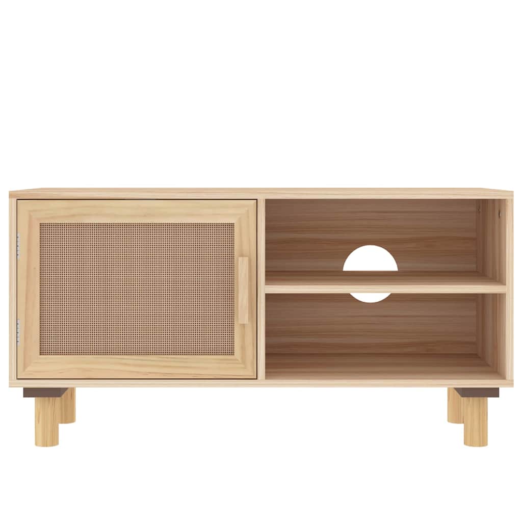 vidaXL Tv-meubel 80x30x40 cm massief grenenhout en rattan wit
