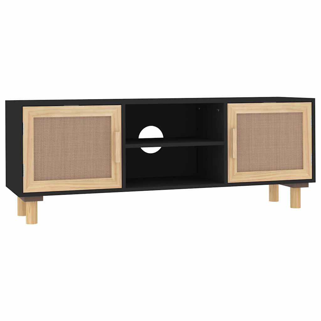 vidaXL TV cabinet 105x30x40 cm solid pine wood and rattan white
