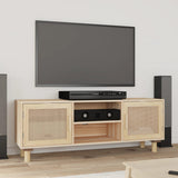 vidaXL TV cabinet 105x30x40 cm solid pine wood and rattan white