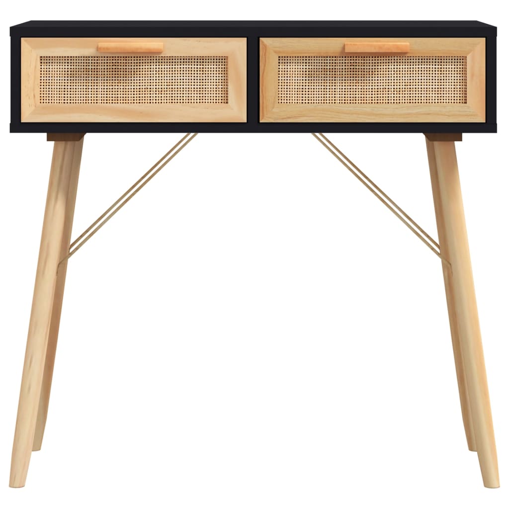 vidaXL Wandtafel 80x30x75 cm massief grenenhout en natuurlijk rattan