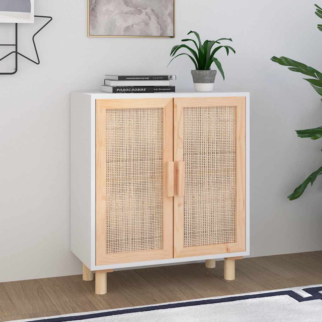 vidaXL Dressoir 60x30x70 cm massief grenenhout en rattan wit
