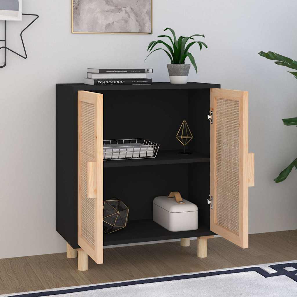 vidaXL Dressoir 60x30x70 cm massief grenenhout en rattan wit